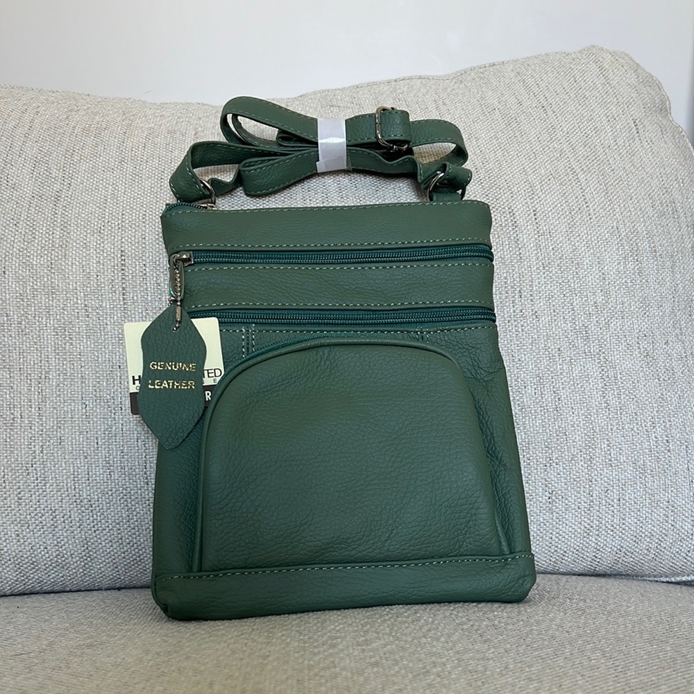Green handcrafted genuine leather bag
